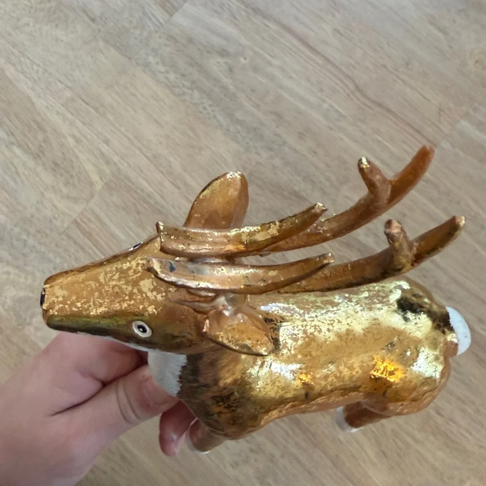 Wondershop gold and white painted ceramic reindeer Christmas figurine decorative